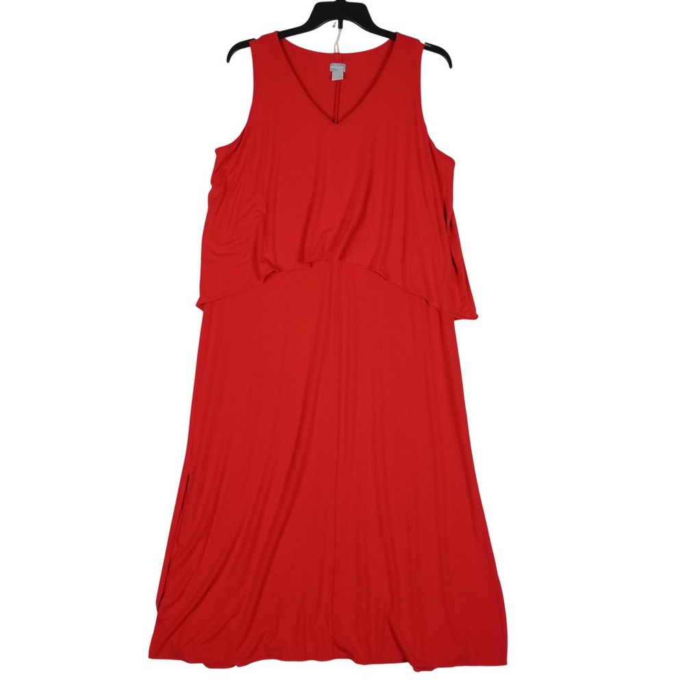 Chico's Maxi Dress Womens 3 16/18 Red Double Layer V-Neck Sleeveless Stretch